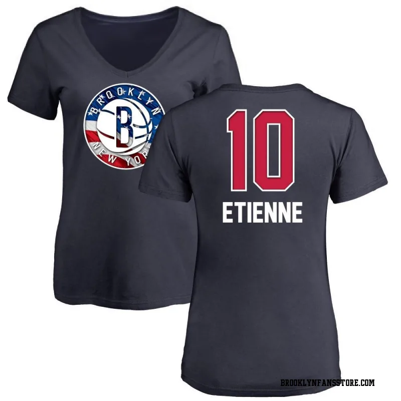 Navy Women's Tyson Etienne Brooklyn Nets Name and Number Banner Wave V-Neck T-Shirt